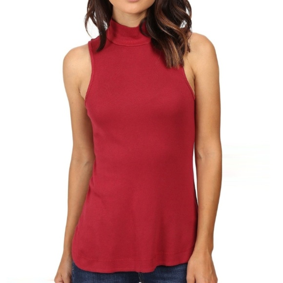 Splendid Tops - Splendid 1X1 Mock Neck Tank Top in Red